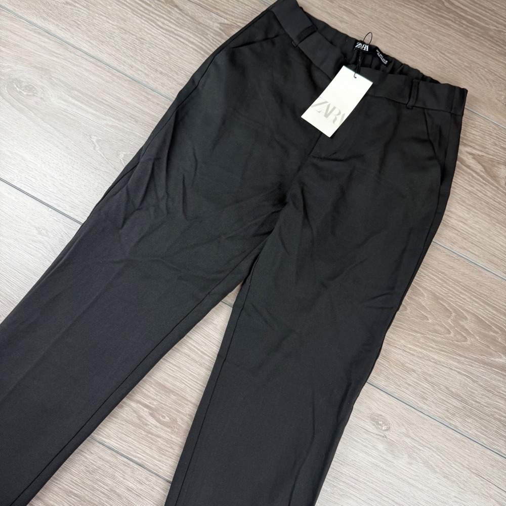 Zara Womens Trousers Elastic Waist Straight Leg Black S